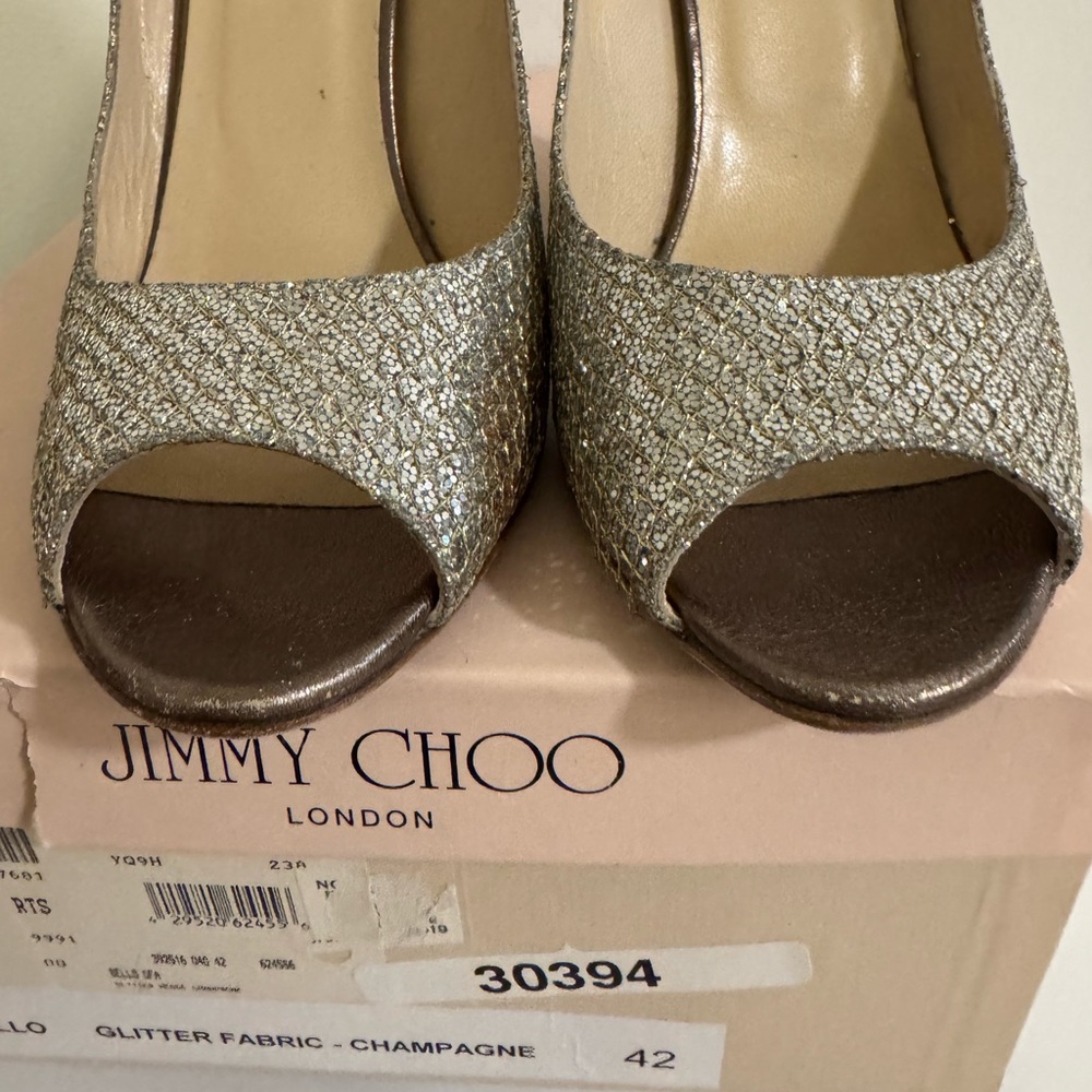 Jimmy Choo Champagne Glitter Peep-Toe Heels - Picture 9 of 12